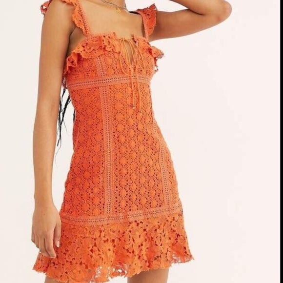 Free People Dress Womens 4 Cross My Heart Boho Romantic Crochet Beachy Mini - Picture 9 of 10